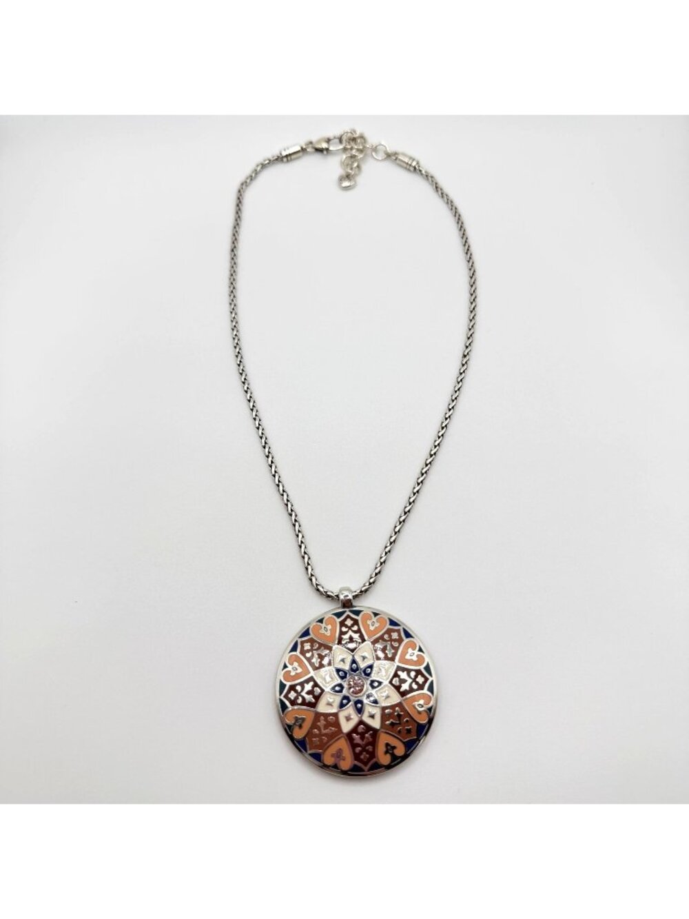 Brighton Zahra Pink Crystal Round Disc Pendant Silver-Tone Necklace